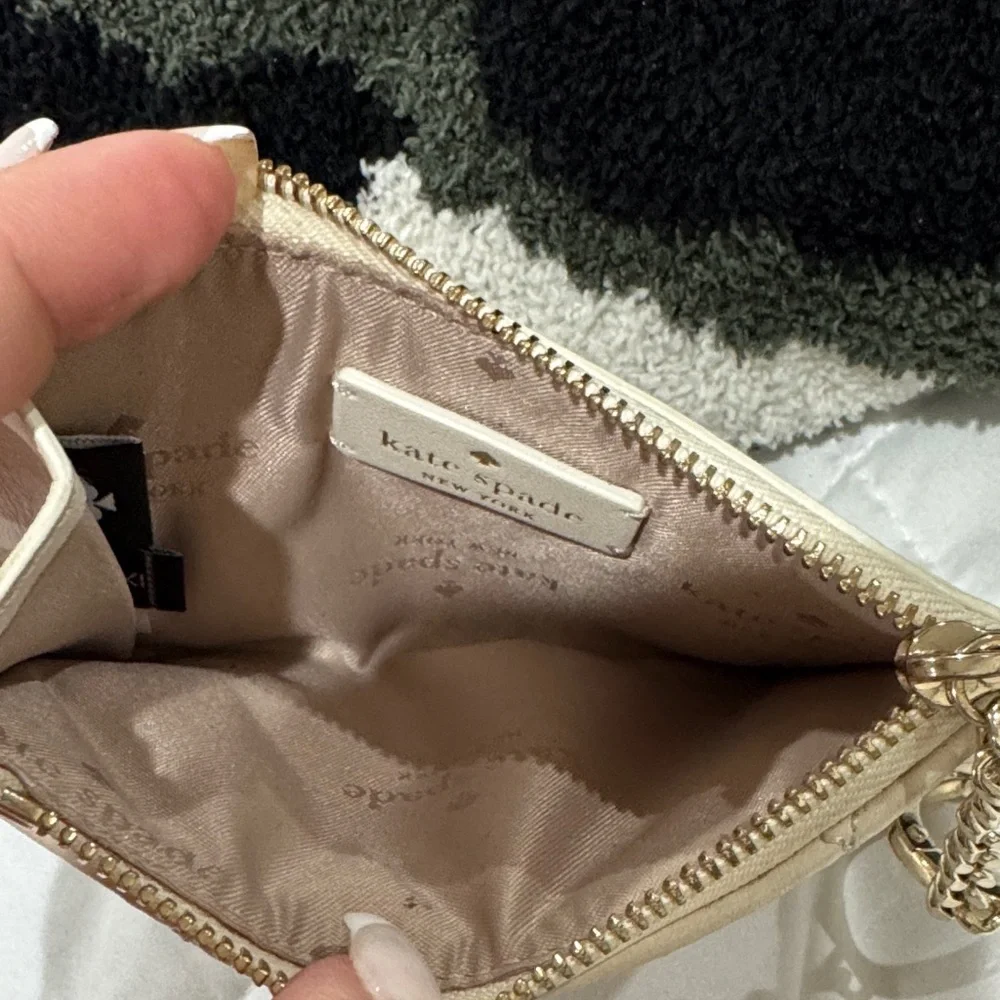 kate spade Quilted Leather Card Holder with Key Ring - Cream